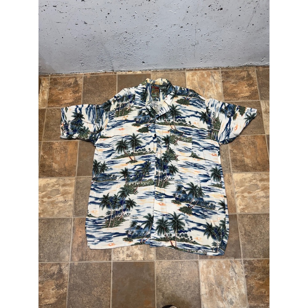Pineapple Connection Mens Hawaiian Shirt Blue White Tropical Palm Tree Island XL